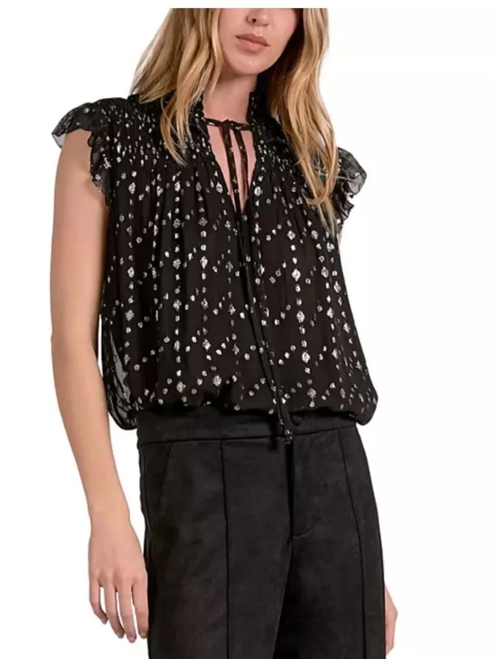Elan Metallic Clip Dot  Sleeveless Top blouse NWT Large